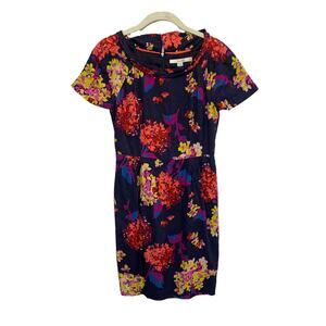 Boden Dark Floral Silk Blend Mini Dress Women's 2P Navy Short Sleeve Bodycon
